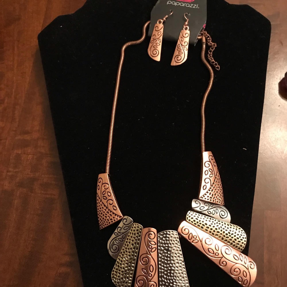 Silver/Copper earrings and necklace set